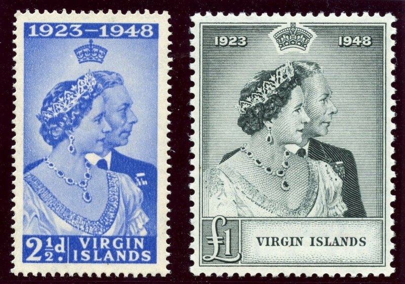 British Virgin Is 1949 KGV Silver Wedding set complete MNH. SG 124-125. Sc 90-91