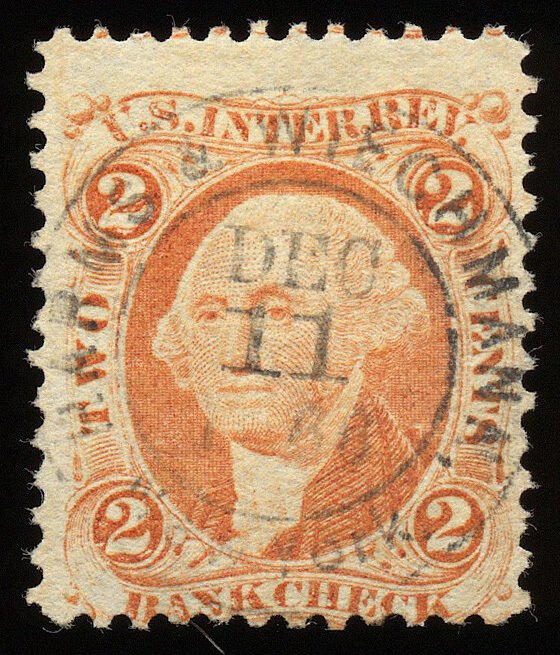 01552 U.S. Revenue Scott R6c 2c Bankc Check, circular handstamp cancel