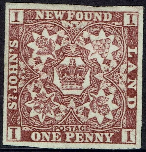 NEWFOUNDLAND 1857 CROWN AND FLOWERS 1D IMPERF