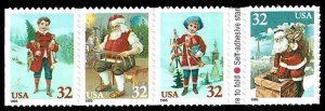 PCBstamps     US #3008/3011b Bk Strip $1.28(4x32c)Christmas, Santa/Child, MNH...