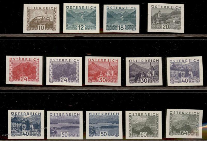 Austria 1932 Scenery Set Mi530-543 Imperf Mint Never Hinged Set Expertized 73986