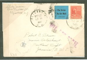 US 815 1938 half ounce air mail cover to Jamaica, December, 1941 usage