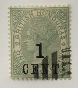 British Honduras 1892  Scott 47 used - 1c on 1p, Queen Victoria