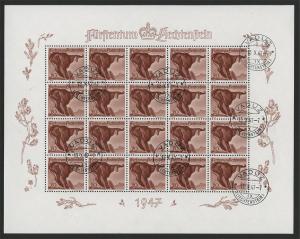 LIECHTENSTEIN, HUNTING ANIMALS II  SET 1947 IN MINISHEETS VF