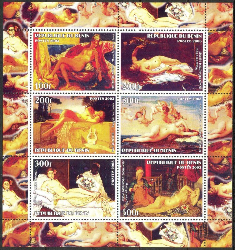 Benin 2003 Art Paintings Ingres Delacroix Manet Sheet of 6 MNH Private