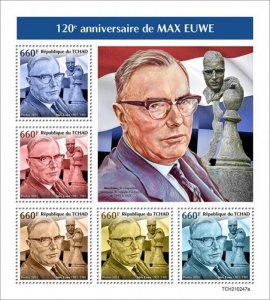 Chad - 2021 Chess Player Max Euwe - 5 Stamp Sheet - TCH210247a