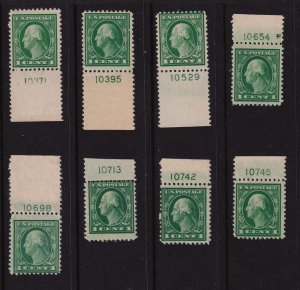1917 Sc 498 MNH lot of 8 singles, plate numbers 10371/10745 Hebert CV $48 (B16