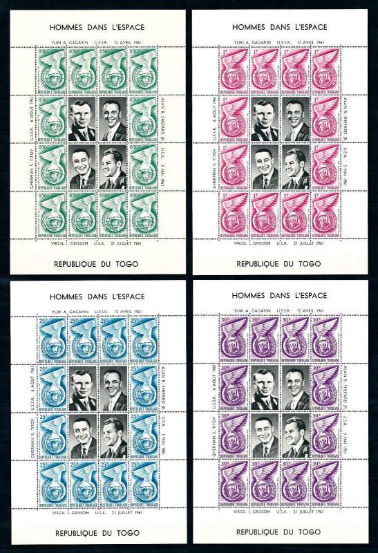 [97195] Togo 1962 Space Travel Weltraum Astronauts 4 Full Sheets MNH