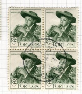 PORTUGAL; 1947 early National Costumes issue fine used 35c. Block of 4