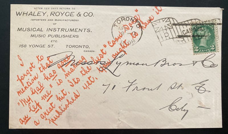 1898 Toronto Canada Advertising Front Cover Locally Used Musical Instruments