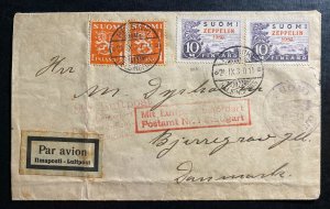 1930 Helsinki Finland Graf Zeppelin LZ 127 Cover FFC to Denmark Pair Sc #C1