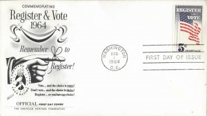 1964 FDC, #1249, 5c Register and Vote, Fleetwood