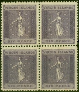 Virgin Islands 1887 6d Deep Violet SG39 V.F LMM Block of 4