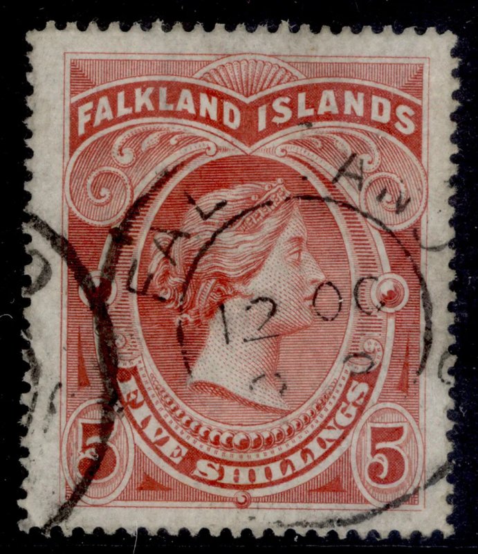FALKLAND ISLANDS QV SG42, 5s red, FINE USED. Cat £275. CDS pmk