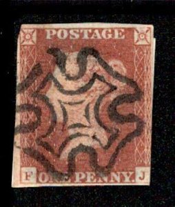 Great Britain #3 Maltese Cross Cancel Lettered FJ USD 30.00