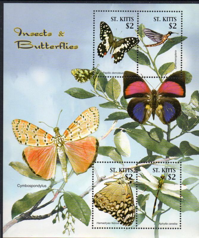 ST. KITTS 619-620 MNH S/S SCV $11.25 BIN $6.75 BUTTERFLIES