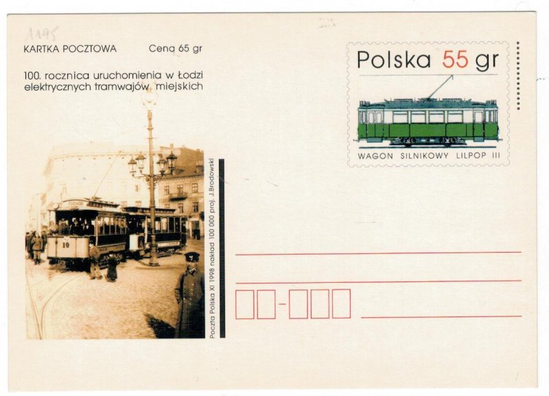 Poland 1998 Postal Stationary Postcard Stamp MNH Electric Tramway