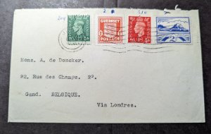 1948 England Guernsey Cover Jersey to Gand Belgium via London Post War