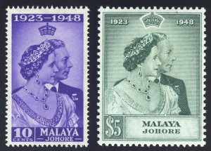 Malaya Johore 1948 KGVI Silver Wedding set complete MLH. SG 131-132. Sc 128-129.