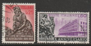 Italy 698-699, INST. OF AGRICULTURE AND FAO ANNIV. USED SET OF 2. VF. (1225)