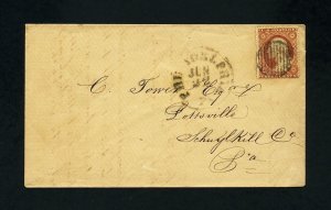 # 26 on cover from Philadelphia, PA to Pottsville, PA dated 6-22-1850's