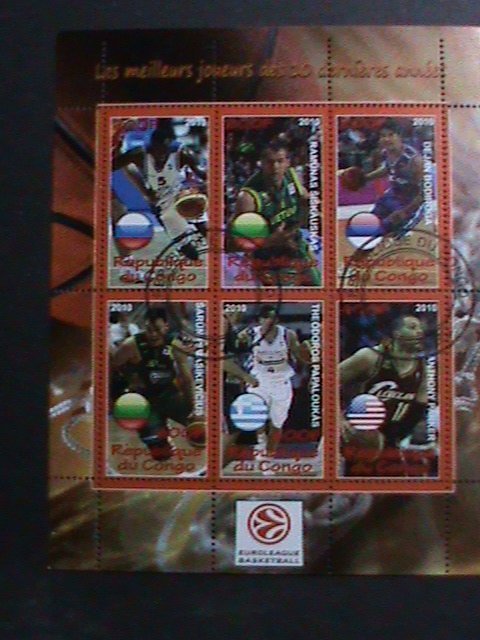 CONGO -2010 EUROLEAQUE BASKET BALL CTO FULL SHEET FANCY POSTAL CANCEL VF