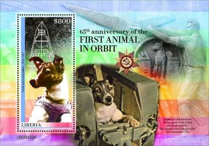 LIBERIA - 2022 - 1st Animal in Orbit - Perf Souv Sheet - Mint Never Hinged