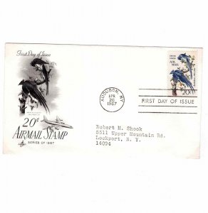 USA 1967 FDC Sc C71 20c Air Mail Stamp Artcraft Cachet Audubon NY