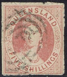 QUEENSLAND 1866 QV CHALON 5/- USED