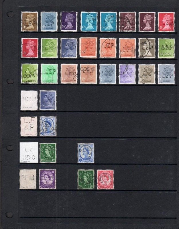 COLLECTION OF QE2 PERFINS ON DOUBLE-SIDED PAGE (PRE-DECIMAL & DECIMAL) 