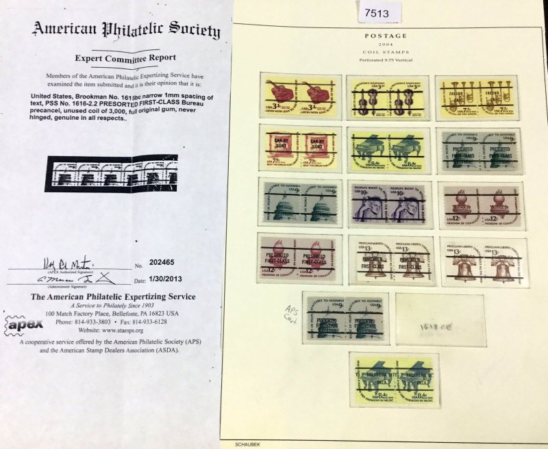 Us Stamps 2004 Mint Og Nh Collection Aps Cert Lot 7513 United States General Issue Stamp 9922