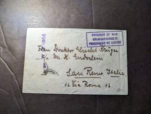 1941 British South Africa Prisoner of War POW Cover to San Reno Italy via Rome