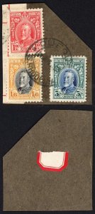 Southern Rhodesia SG27 SG24 SG16 5/- 1/6 and 1d values Perf 12 Used on Piece