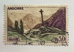 Andorra, FR 1961 Scott 150 used - 0.50fr, landscape, Gothic cross of Meritxell