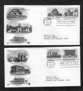 1928-1931 American Architecture, set/2 FDC ArtCraft/PCS addressed LARGE ENVELOPE