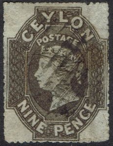 CEYLON 1861 QV 9D WMK LARGE STAR ROUGH PERF 14 TO 15½ USED