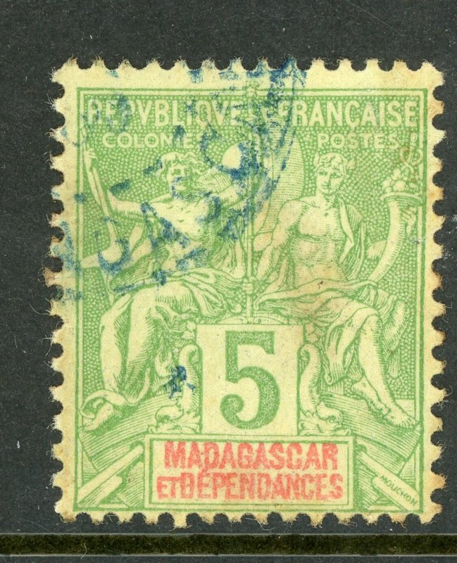 French Colonies 1901 Madagascar 5¢ Yellow Green Scott #32 VFU I255