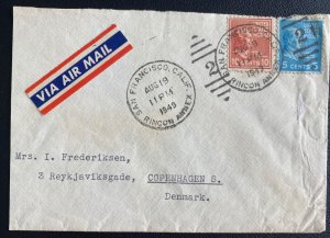 1949 San Francisco CA USA Airmail Cover To Copenhagen Denmark