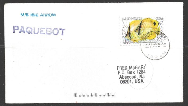 1988 Paquebot cover, Bahamas Fish stamp used at Yokohama, Japan