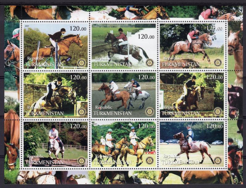 Turkmenistan 2001 POLO/ROTARY INTERNATIONAL/HORSES Sheetlet (9) Perforated MNH