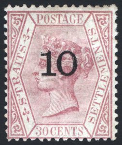 Malaya Straits Settlements 1880 10(c) on 30c Claret Scott 24 SG 34 LMM Cat $250