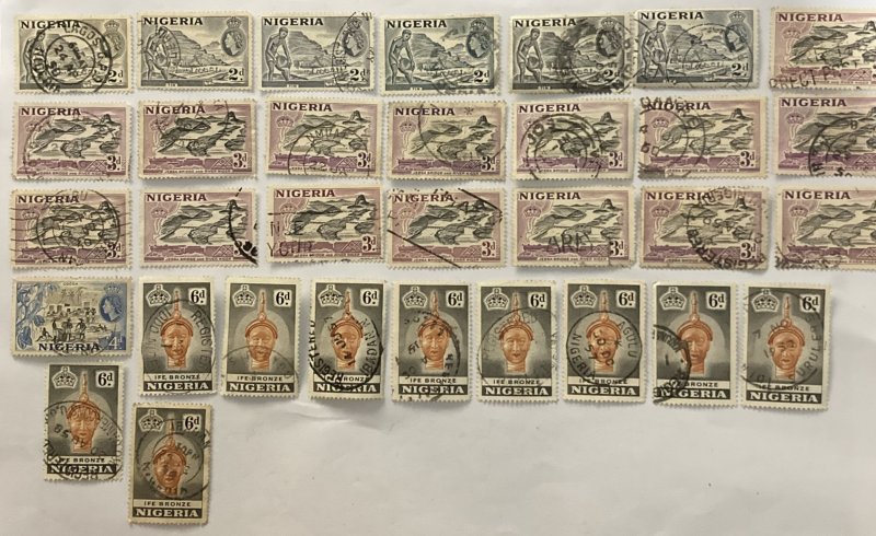 Small Selection of Nigeria Stamps from 1953 used Multiples