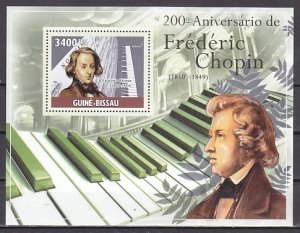 Guinea Bissau, 2010 issue. Composer Chopin s/sheet.