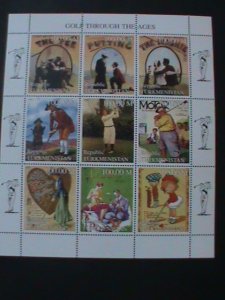 TURKMENISTAN-GOLF THROUGH THE AGES MNH SHEET-VF LAST ONE WE SHIP TO WORLDWIDE