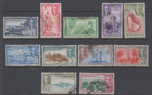 Barbados - Scott 216-226 - KGVI Definitive -1950 - Used -  Short Set of 11 Stamp