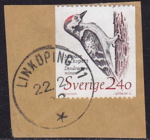 Sweden - 1989 - Scott #1725 - used on piece - Bird Woodpecker