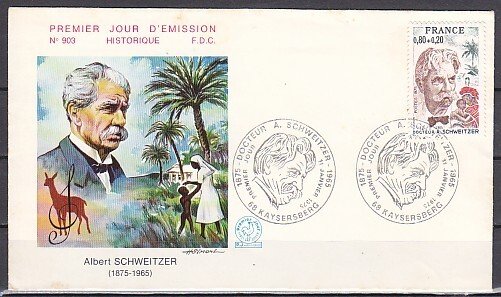 France, Scott cat. B483. Dr. Albert Schweitzer issue. First day cover. ^