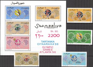 {V} Somalia 1996 Olympics Games Atlanta-96 set of 4 + S/S MNH **