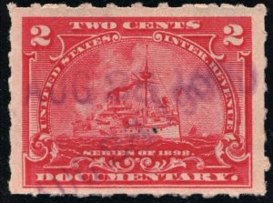 R164p 2¢ Battleship Documentary Stamp: Hyphen Hole  Perf 7 (1898) Used