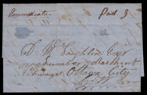 1857 Arkwright manuscript postmark on folded letter (Oct 15 1857) to Ottawa, ...